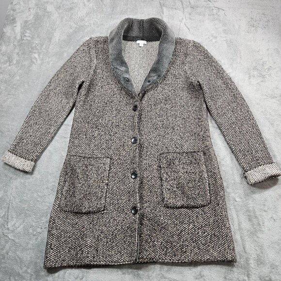 J. Jill Sweaters - J Jill Cardigan Womens Small Brown Gray Long Line Faux Fur Trim Duster Coatigan